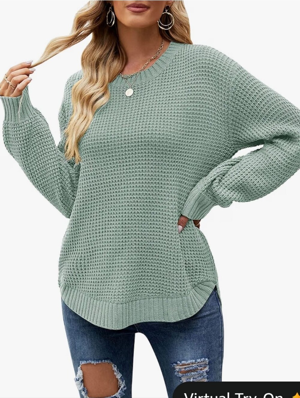 Merokeety Waffle Knit Crewneck Sweater